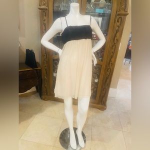 BCBGMaxazria Black/Cream Silk Chiffon Beaded Dress